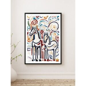 Royal Ink Smith Horse Folk Art Embroidered Print Canvas Wall Art 12x16 NEW